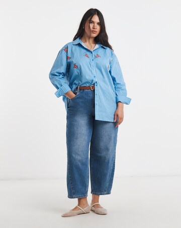 Blue Stripe Embroidered Oversized Shirt
