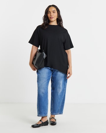 Simply Be Black Crew Neck Textured Asymmetrical Hem Longline Top