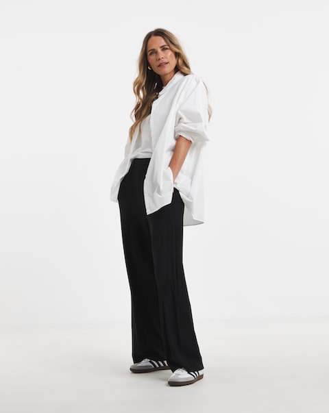 Black Jersey Wide Leg Trousers