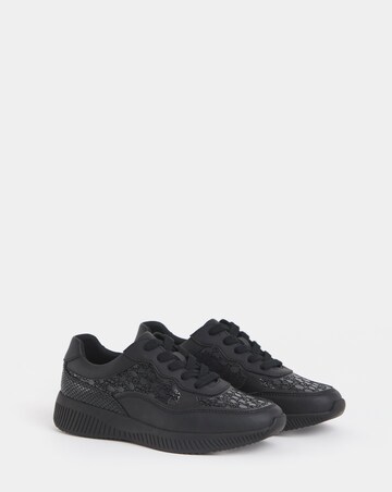 Heavenly Soles Rosetta Lace Up Patterned Leather Trainer - Extra Wide Fit (EEE)