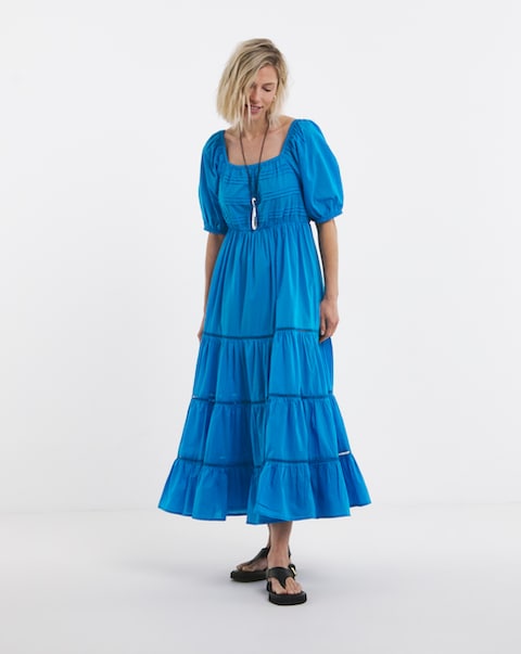 Pintuck Cotton Smock Maxi Dress