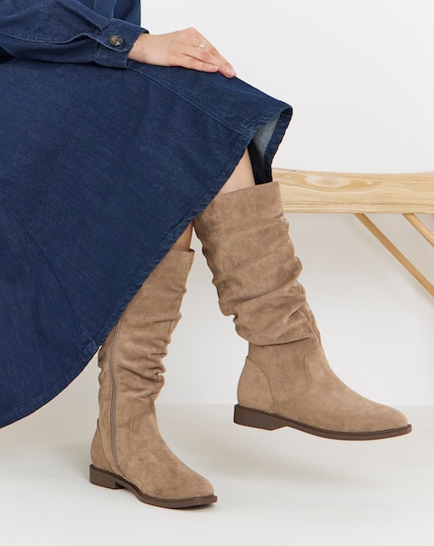 Pebble Knee High Ruched Boots Extra Wide EEE Fit Super Curvy Calf