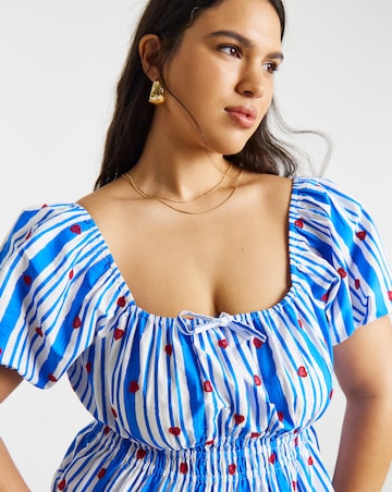 Blue Stripe Embroidered Lobster Top