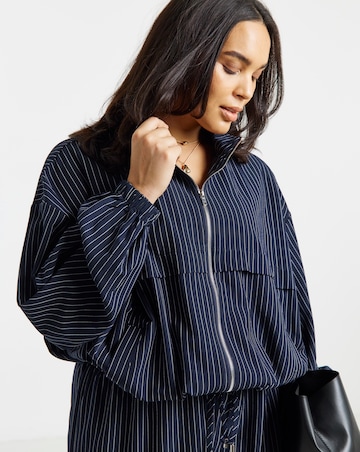 Simply Be Navy Stripe Full Zip Funnel Neck Top Co Ord