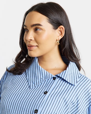 Simply Be Blue Stripe Funnel Neck Shirt