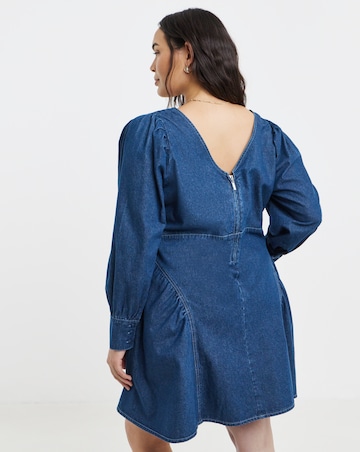 Mid Blue Long Sleeve Mini Dress