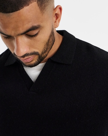 Lambswool Trophy Neck Slouch Knitted Polo