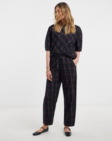 Navy Check Structured Sleeve Top