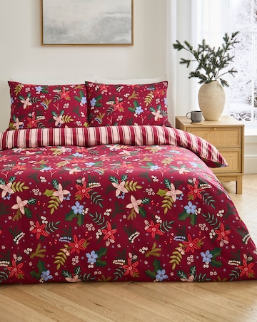 Christmas Floral Stripe Cotton Blend Reversible Duvet Cover Set