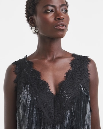 Charcoal Velvet Lace Trim Vest
