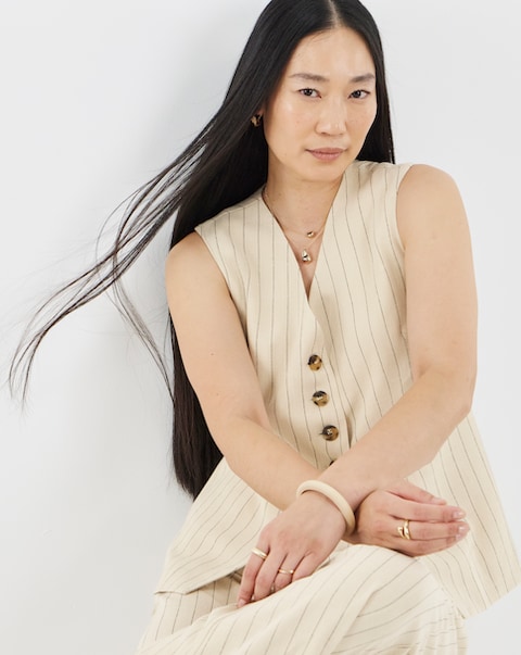 Stripe Linen Mix Longline Waistcoat