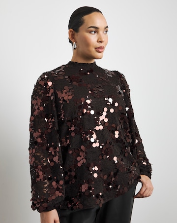 Joanna Hope High Neck Lace Sequin Blouse