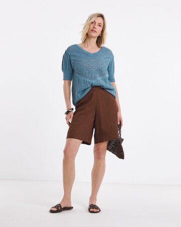 Blue Crochet V Neck Short Sleeve Jumper