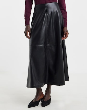 Black PU Seam Detail Circle Skirt