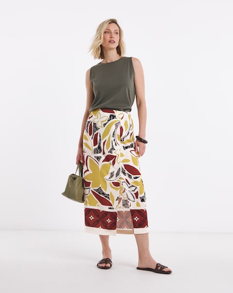 Graphic Print Midi Wrap Skirt