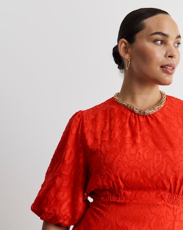 Joanna Hope Coral Burnout Bubble Sleeve Dress