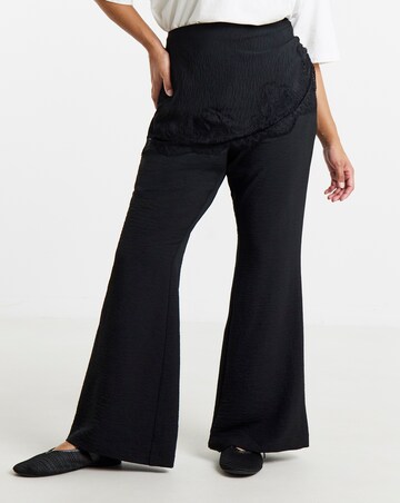 Simply Be Black Asymmetric Lace Trim Skirt Overlay Flared Trousers