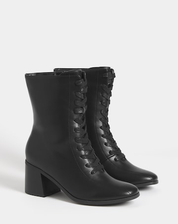Megan Lace Up Block Heel Ankle Boots - Wide Fit (E)
