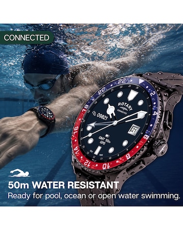 Rotary AMOLED GPS Calling Black Silicone Smart Watch