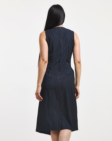 Pinstripe Ruched Detail Midi Shift Dress