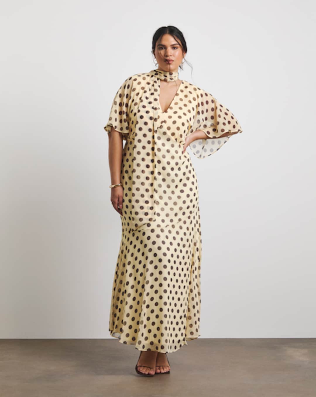 la lune high neck maxi dress Shona Joy - La Lune High Neck Balloon Sleeve Maxi Dress - Cream