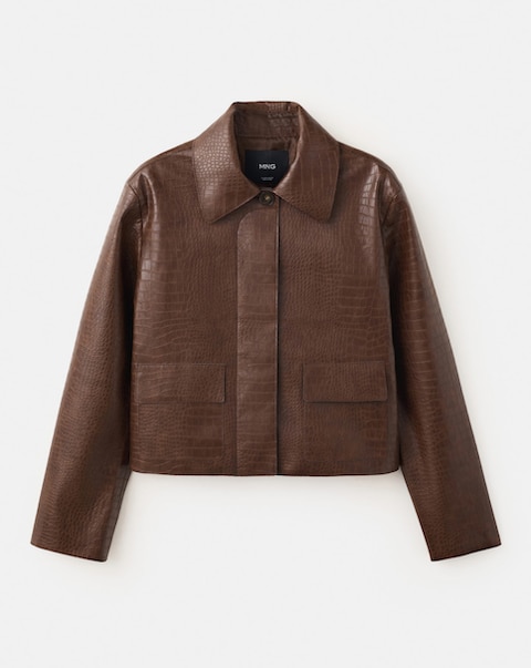Mango Croc-Effect Faux Leather Jacket