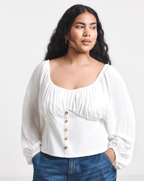 Simply Be Printed Square Neck Button Detail Blouse