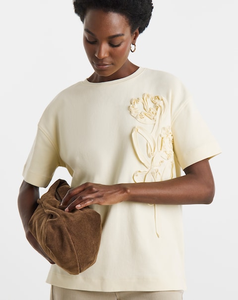 Heavy Weight Floral Applique T-Shirt
