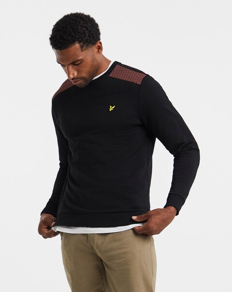 Lyle & Scott Check Panelled Crewneck Sweatshirt - Black