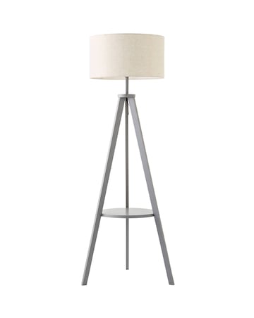 ValueLights Morrigan Grey Wood Tripod Floor Lamp with Shelf