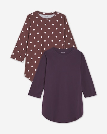 Chocolate Spot And Plum 2 Pack Curved Hem 3/4 Sleeve Longline Top