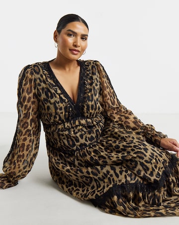 Simply Be Foil Spot Leopard Print Maxi Dress
