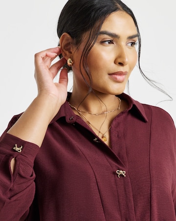 Simply Be Burgundy Bow Button Detail Shirt