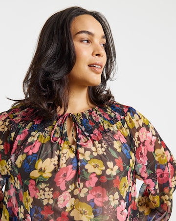 Simply Be Floral Shirred Neckline Long Sleeve Blouse