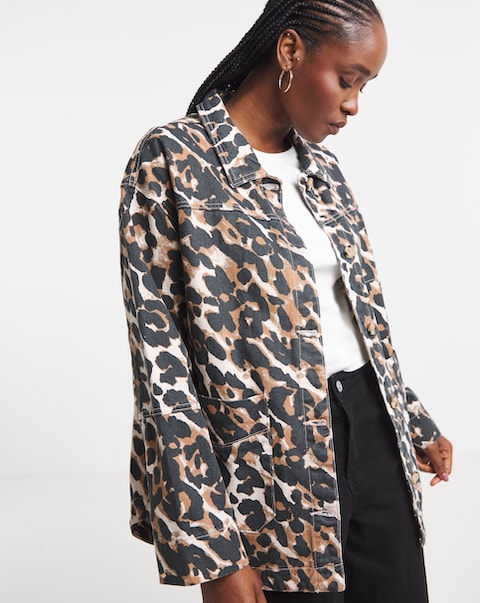 Simply Be Leopard Print Button Through Utility Jacket