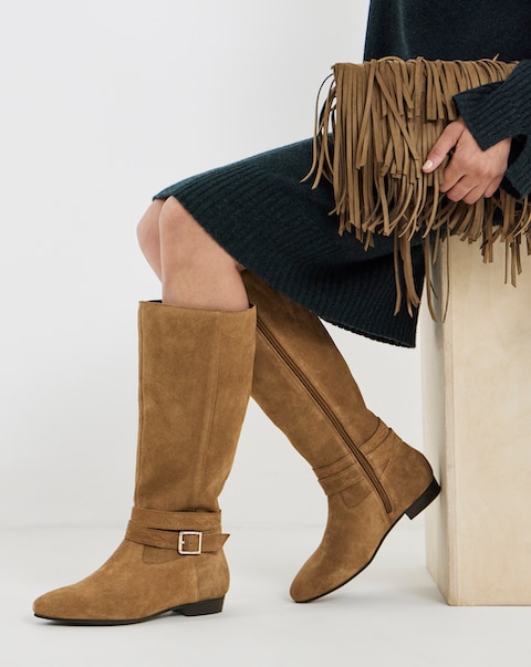 Neveah Suede Flat Knee High Boots - Extra Wide Fit (EEE) & Super Curvy Calf
