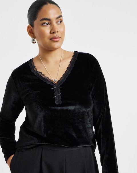 New In - Velvet Lace Trim Top