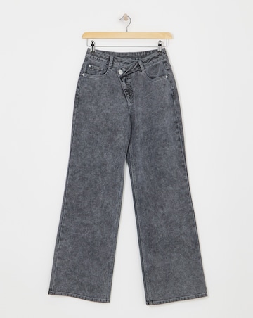 Washed Grey Crossover Straight Leg Jeans
