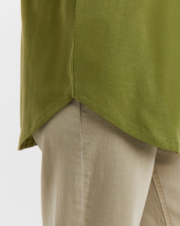 Green Longline Curved Hem 3/4 Sleeve