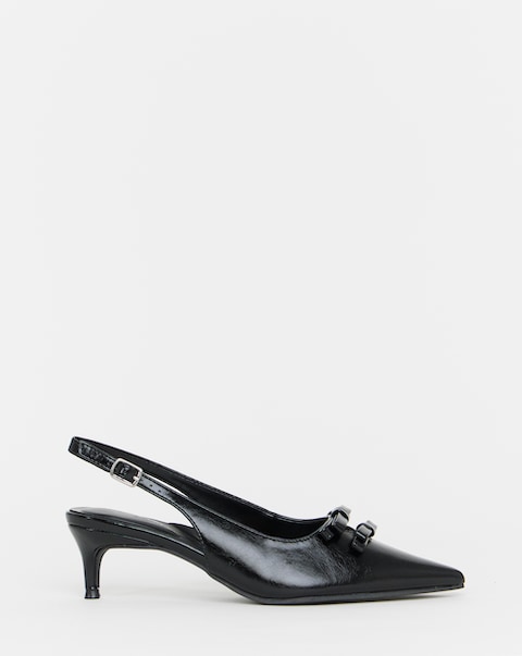 Heavenly Soles Elm Kitten Heel Slingback Shoes With Bow - Extra Wide Fit (EEE)