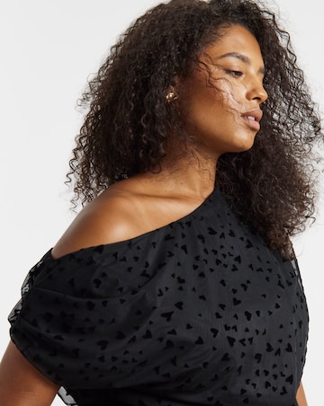 Simply Be Black Off The Shoulder Mesh Flock Top