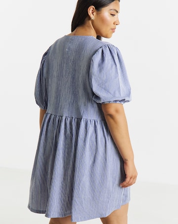 Blue Stripe Waffle Waist Detail Skater Dress