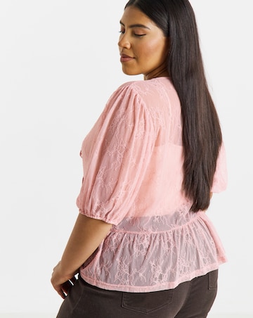 Simply Be Dusty Pink Lace Tie Front Top