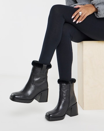 Kai Leather Fur Cuff Platform Boots - Extra Wide Fit (EEE)