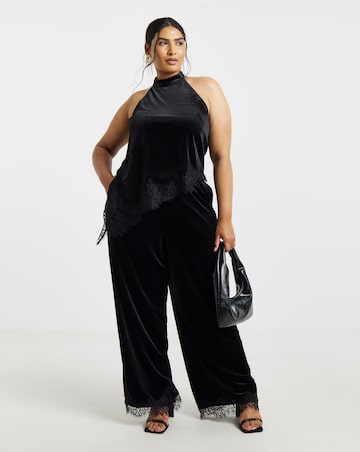 Vila Alindra High Waisted Lace Trim Wide Trouser