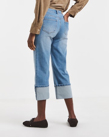 Blue Straight Crop Turn Up Jeans