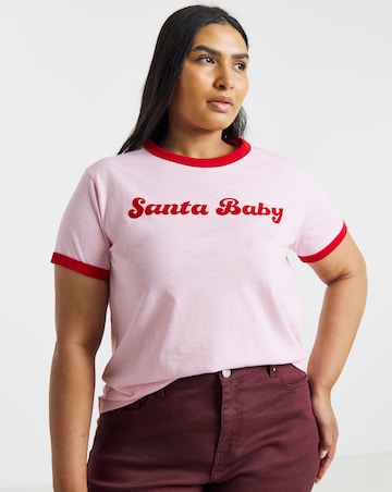 Simply Be Pink Santa Baby Ringer T-Shirt