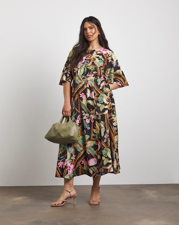 Joanna Hope Cape Sleeve Printed Tea Dress
