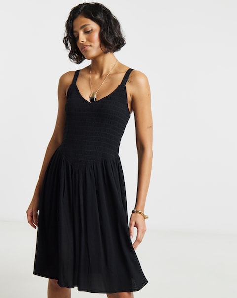 Crinkle Waist Detail Skater Dress