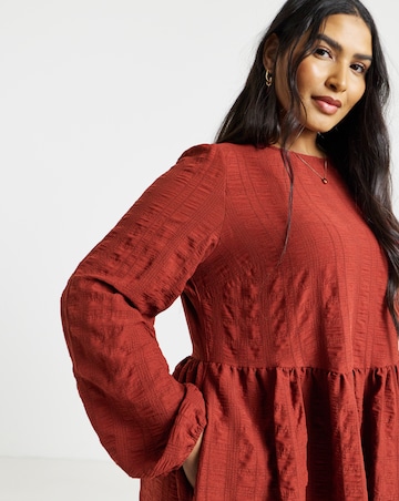 Simply Be Tobacco Textured Waist Detail Smock Dress